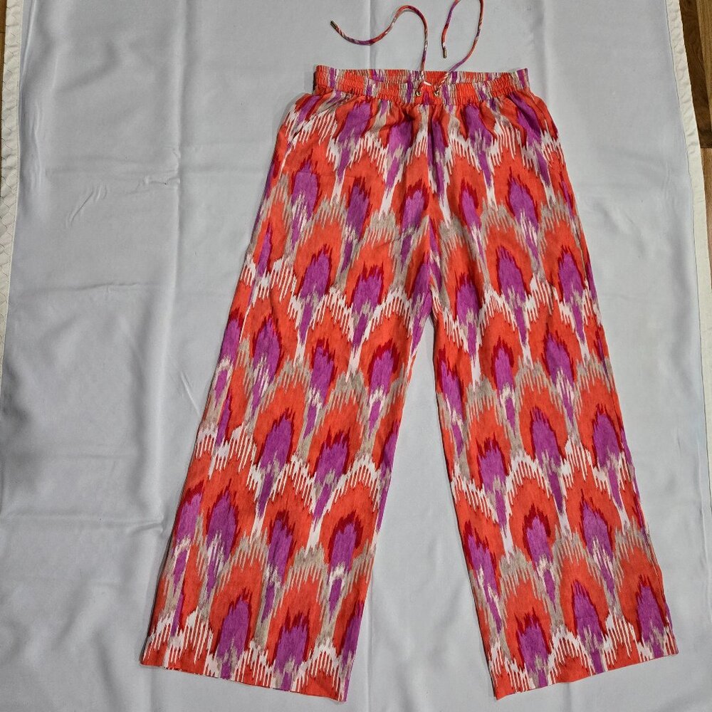 NWOT Michael Kors Ikat Print Wide Leg Pants with Pockets L